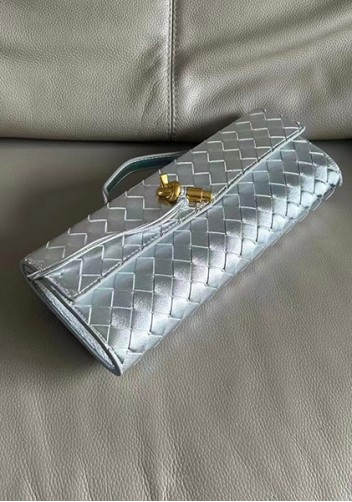 Allegria Woven Long Leather Shoulder Bag Silver