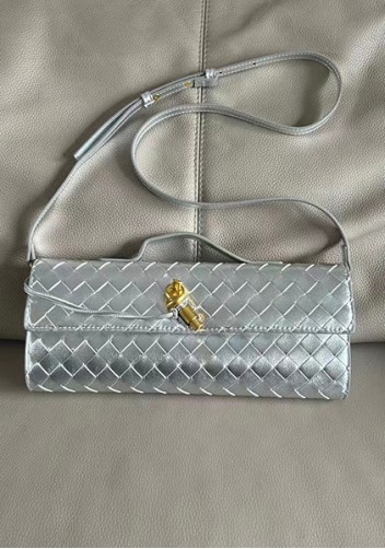 Allegria Woven Long Leather Shoulder Bag Silver