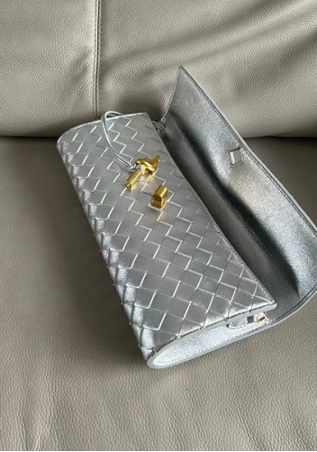 Allegria Woven Long Leather Shoulder Bag Silver