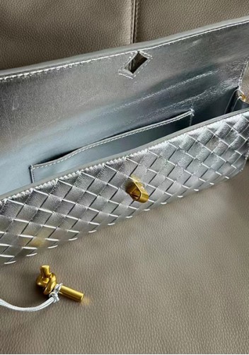 Allegria Woven Long Leather Shoulder Bag Silver