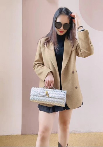 Allegria Woven Long Leather Shoulder Bag Silver