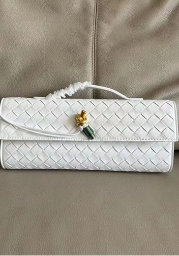 Allegria Woven Long Leather Shoulder Bag White