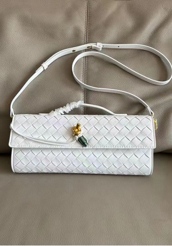 Allegria Woven Long Leather Shoulder Bag White