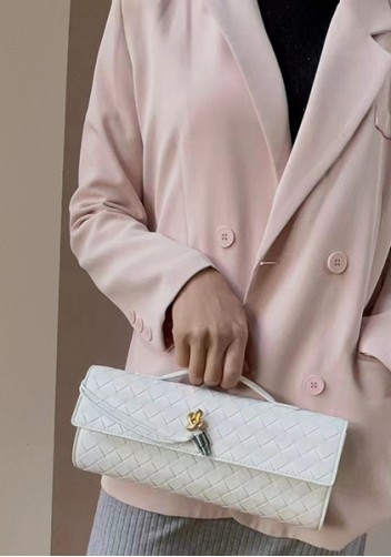 Allegria Woven Long Leather Shoulder Bag White