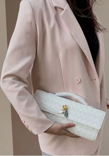Allegria Woven Long Leather Shoulder Bag White