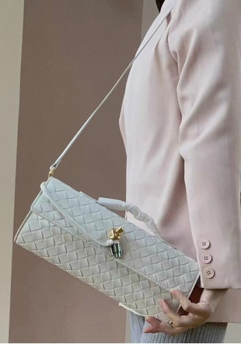 Allegria Woven Long Leather Shoulder Bag White