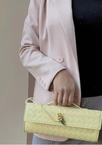 Allegria Woven Long Leather Shoulder Bag Yellow
