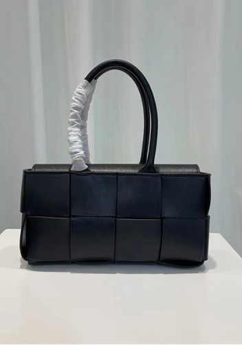 Mia Woven Leather 8 Squares Mini Tote Black
