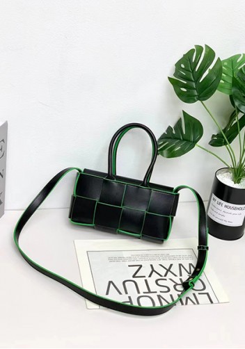 Mia Woven Leather 8 Squares Mini Tote Black Green
