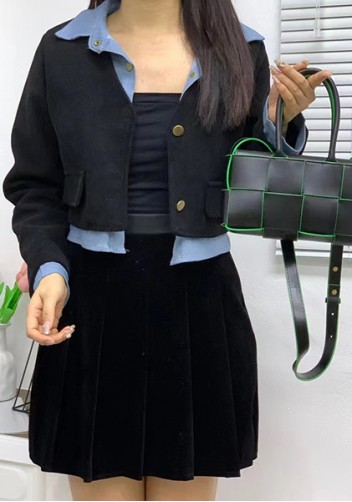 Mia Woven Leather 8 Squares Mini Tote Black Green