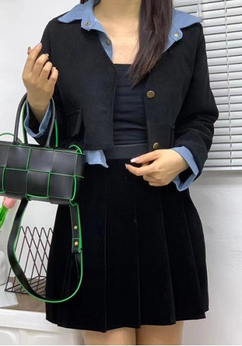 Mia Woven Leather 8 Squares Mini Tote Black Green