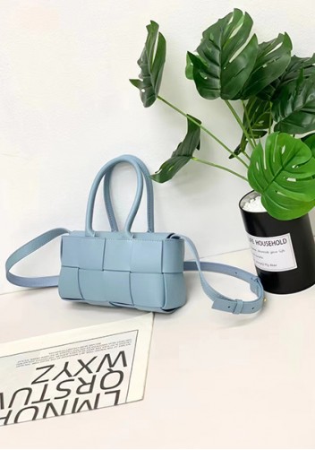 Mia Woven Leather 8 Squares Mini Tote Blue