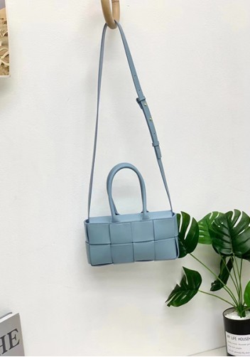 Mia Woven Leather 8 Squares Mini Tote Blue