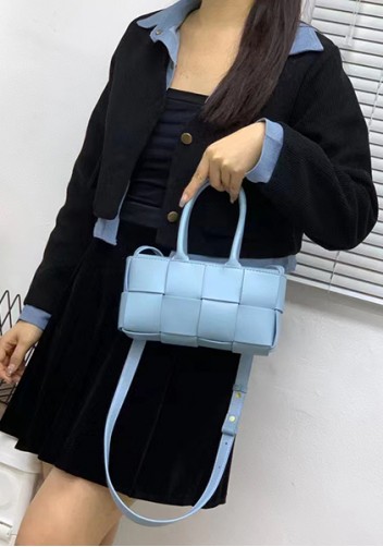 Mia Woven Leather 8 Squares Mini Tote Blue