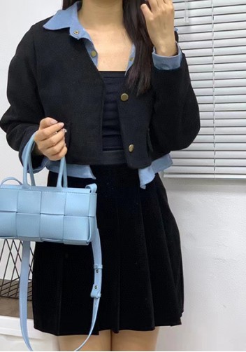 Mia Woven Leather 8 Squares Mini Tote Blue