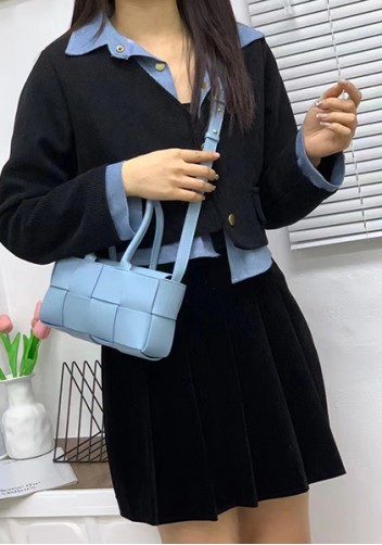Mia Woven Leather 8 Squares Mini Tote Blue