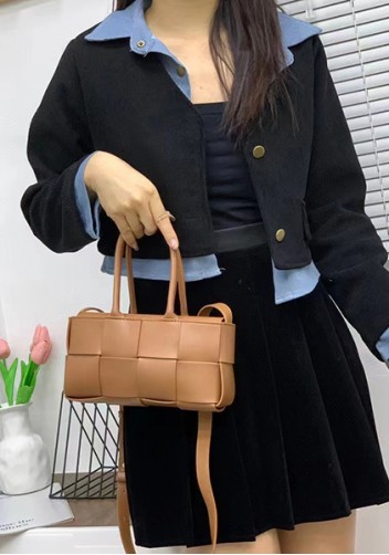 Mia Woven Leather 8 Squares Mini Tote Camel