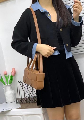 Mia Woven Leather 8 Squares Mini Tote Camel