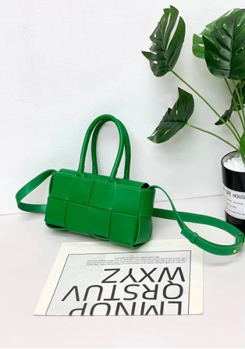 Mia Woven Leather 8 Squares Mini Tote Grass Green