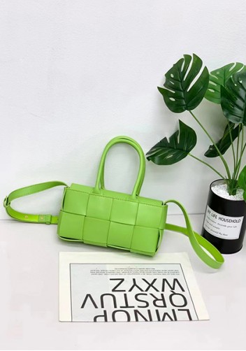 Mia Woven Leather 8 Squares Mini Tote Green