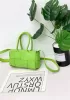 Mia Woven Leather 8 Squares Mini Tote Green