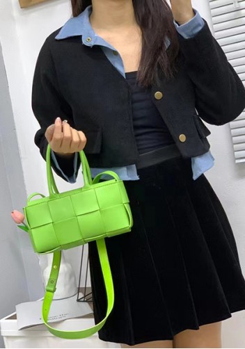 Mia Woven Leather 8 Squares Mini Tote Green
