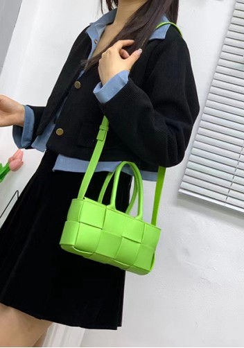 Mia Woven Leather 8 Squares Mini Tote Green