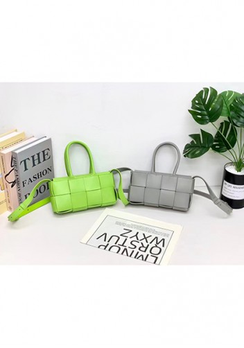 Mia Woven Leather 8 Squares Mini Tote Grey