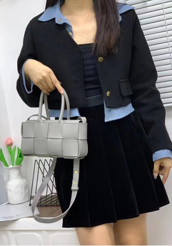 Mia Woven Leather 8 Squares Mini Tote Grey