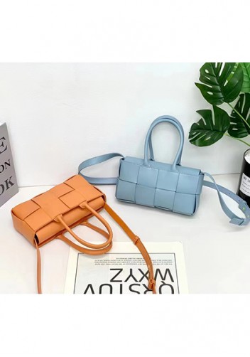 Mia Woven Leather 8 Squares Mini Tote Orange