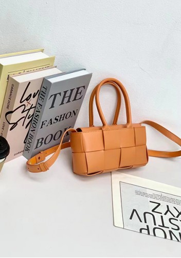 Mia Woven Leather 8 Squares Mini Tote Orange