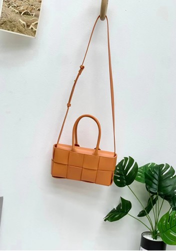 Mia Woven Leather 8 Squares Mini Tote Orange