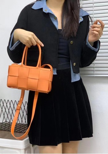 Mia Woven Leather 8 Squares Mini Tote Orange
