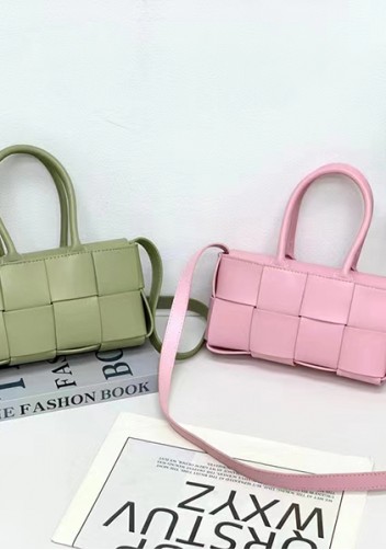 Mia Woven Leather 8 Squares Mini Tote Pink
