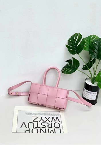 Mia Woven Leather 8 Squares Mini Tote Pink