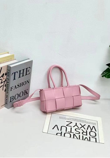Mia Woven Leather 8 Squares Mini Tote Pink