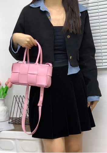 Mia Woven Leather 8 Squares Mini Tote Pink