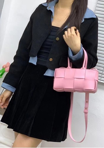 Mia Woven Leather 8 Squares Mini Tote Pink
