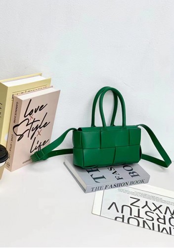 Mia Woven Leather 8 Squares Mini Tote Racing Green