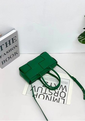 Mia Woven Leather 8 Squares Mini Tote Racing Green