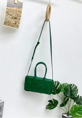 Mia Woven Leather 8 Squares Mini Tote Racing Green