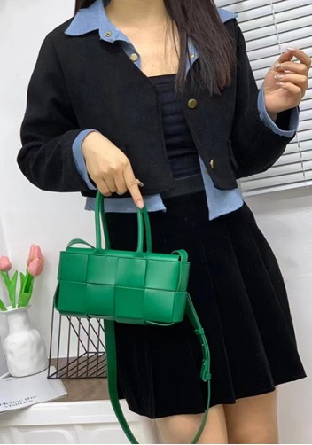 Mia Woven Leather 8 Squares Mini Tote Racing Green
