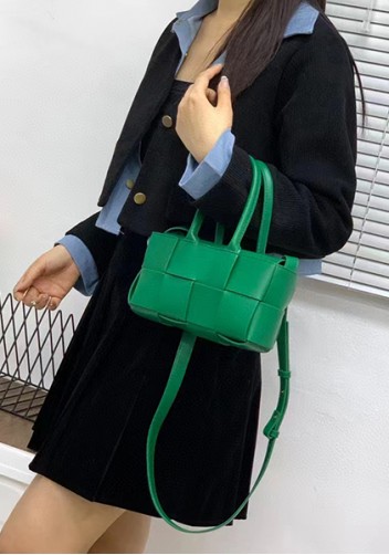Mia Woven Leather 8 Squares Mini Tote Racing Green
