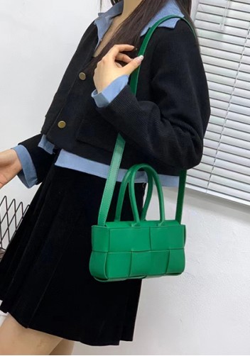 Mia Woven Leather 8 Squares Mini Tote Racing Green