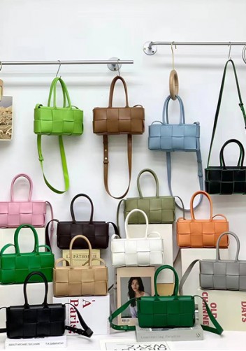 Mia Woven Leather 8 Squares Mini Tote White