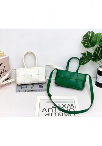 Mia Woven Leather 8 Squares Mini Tote White