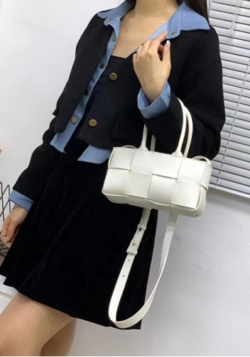 Mia Woven Leather 8 Squares Mini Tote White