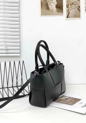Mia Woven Leather 6 Squares Mini Tote Black