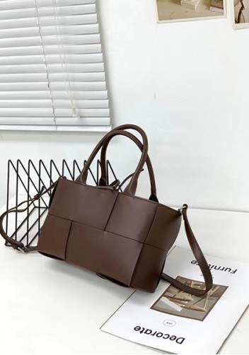 Mia Woven Leather 6 Squares Mini Tote Choco