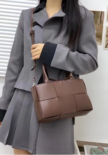 Mia Woven Leather 6 Squares Mini Tote Choco